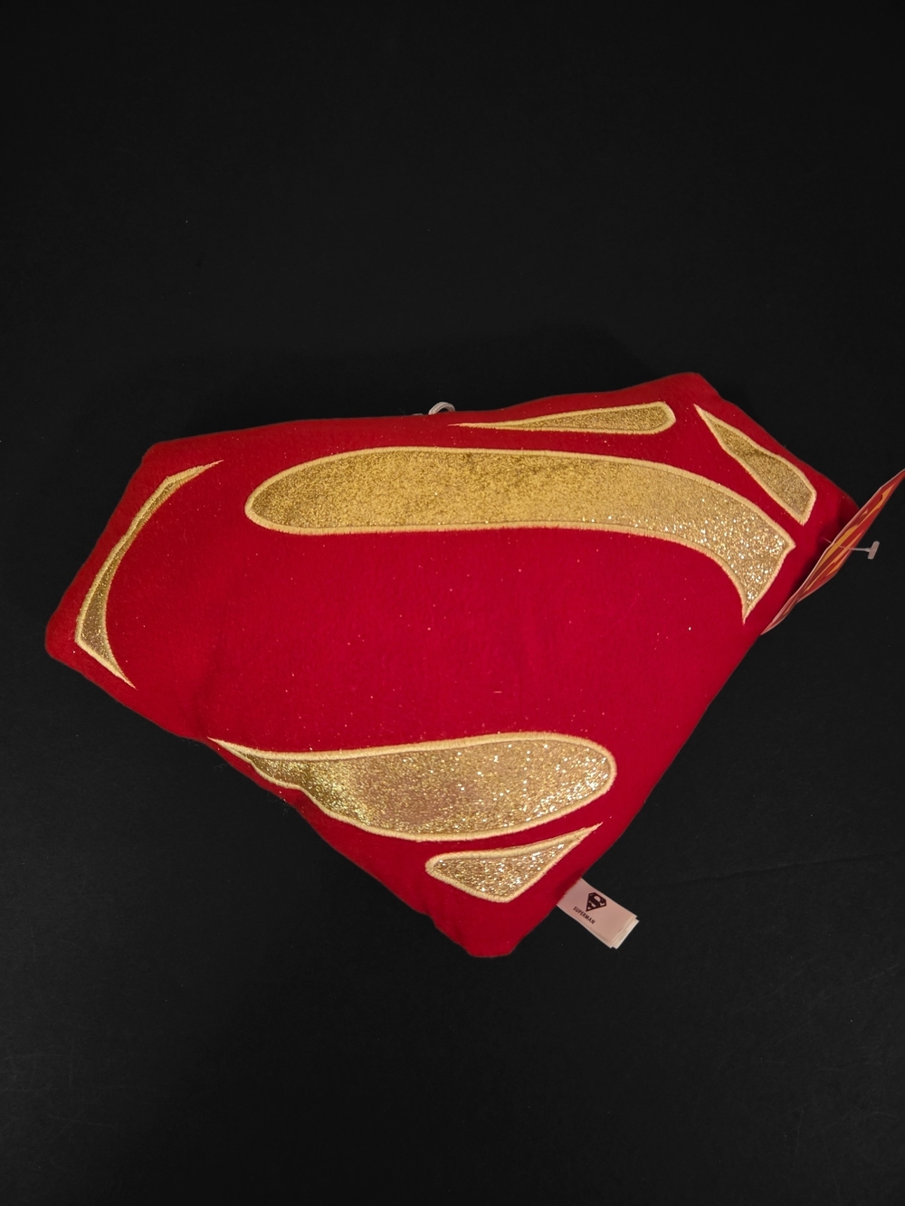 Superman Red & Gold Glitter Logo Pillow